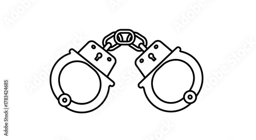 Handcuffs line art illustration representing justice, law enforcement, arrest, crime, security, police work, and legal system concept