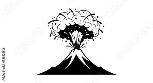 Stylized volcano erupting with smoke and ash, a powerful natural disaster graphic icon. geological force illustration, explosive and dangerous energy.
