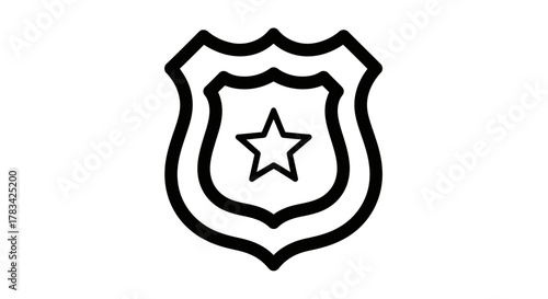 Police badge icon with star graphic representing law enforcement, security, protection, authority, and official service; simple vector illustration.