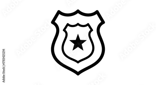 Police badge icon with a star, representing law enforcement, security, authority, protection, and justice. simple vector graphic.