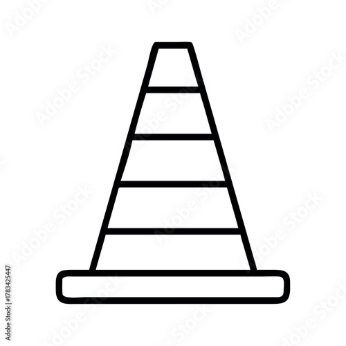 Simple outline drawing of a traffic cone with reflective bands on a white background