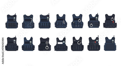 Collection of Bulletproof Vests for Law Enforcement and Security.