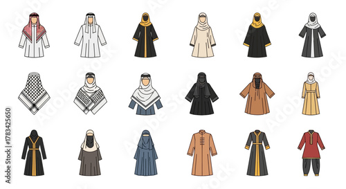Diverse Collection of Traditional Middle Eastern Clothing Styles.