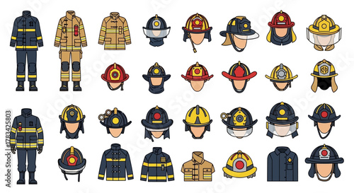 Firefighter Uniforms and Helmets A Diverse Collection.