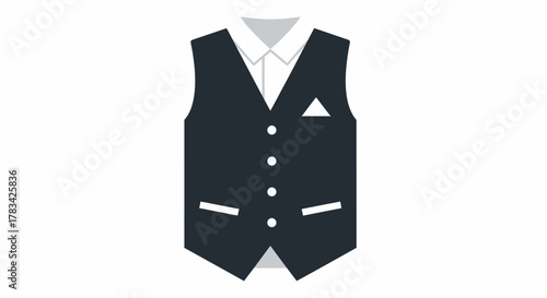Illustration of a Formal Vest with White Shirt and Pocket Square.