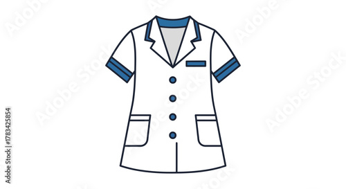 Illustration of a White Medical Scrub Top with Blue Trim.