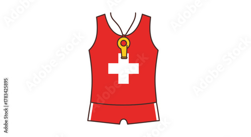 Lifeguard Uniform Illustration with Whistle and Cross.