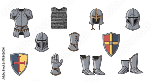 Medieval Knight Armor Set Illustration.