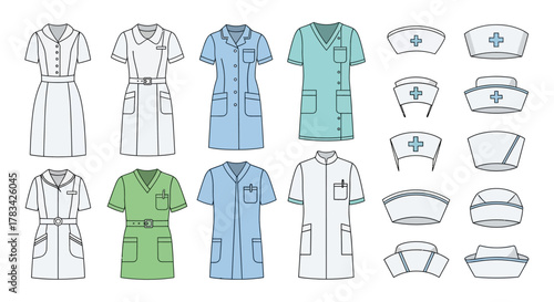 Nurse Uniforms and Caps A Collection of Medical Attire.