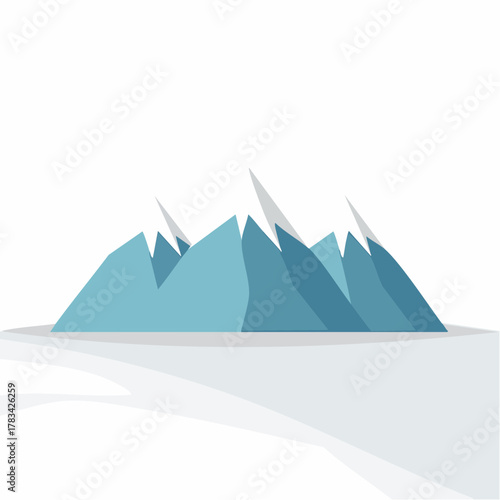 Stylized illustration of icy mountain range against a clean white backdrop