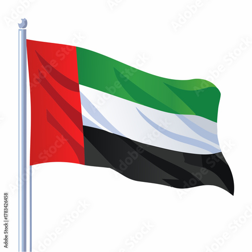 United arab emirates flag waving on pole isolated on white background