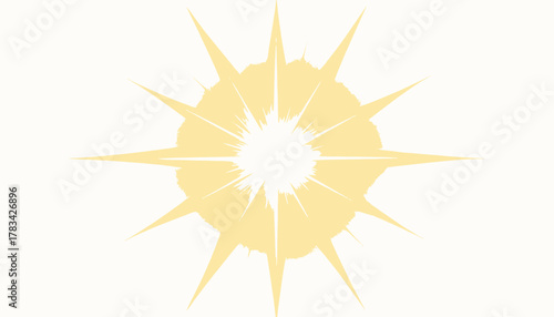 A stylized sunburst with a textured yellow shape on a white background, emanating rays