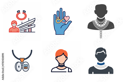 Jewelry Icons Set: Rings, Necklaces, Earrings, Lockets, Fashion Accessories & People Avatars - Vector Collection for Retail & Style Concepts