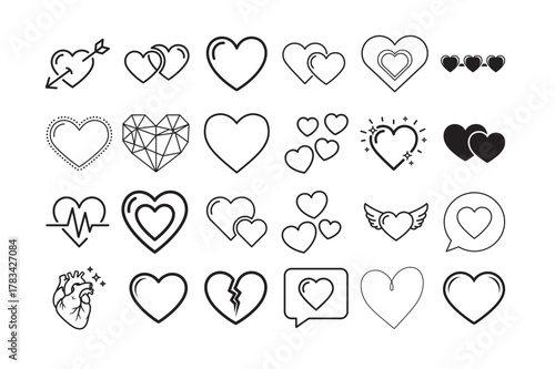  24 Set of Minimal Heart Line Art Vector Icons.