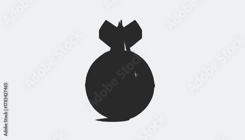 A stark, minimalist illustration of a bomb silhouette against a plain white backdrop