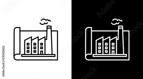 Factory Blueprint  White Icon Set Design