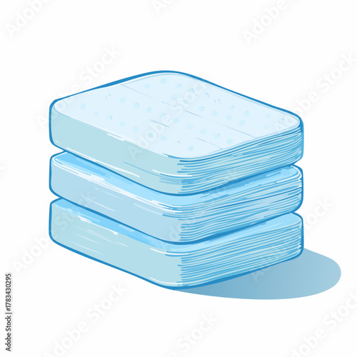 Stack of three light blue rectangular shapes with soft shadows on white
