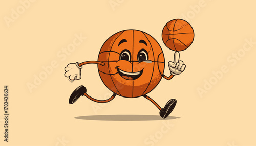 Animated basketball character with a happy expression, balancing a second ball on its finger