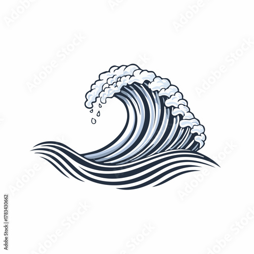 Stylized ocean wave illustration marine theme vector design white background
