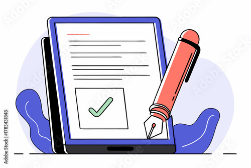 Podpis elektroniczny na tablecie. Koncepcja podpisywania cyfrowej umowy, akceptacji wniosku lub zatwierdzania dokumentów online.