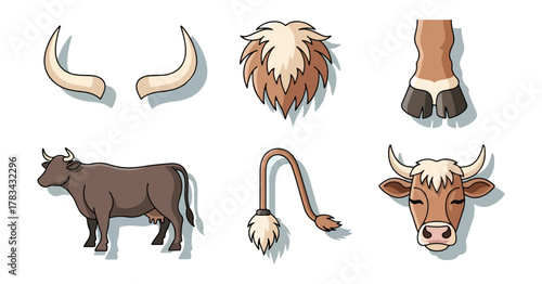 Cartoon cow elements collection vector illustration