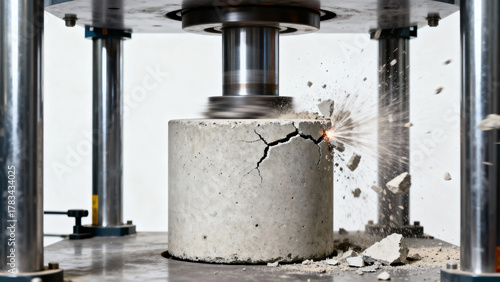 Concrete Cylinder Under Pressure Breaking Apart During Material Testing Procedure