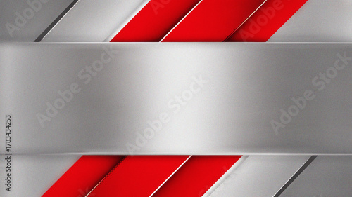 Abstract metallic silver and red geometric shapes background design.