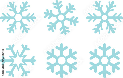 Snow Flake icon set. Minimalist winter symbols. Abstract geometric vector graphic element for New Year design. Crayon hand drawn snow flake collection. Isolated linear snow flake pictogram collection.