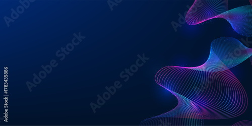 Big data background with spiral wave lines, representing digital information flow, AI data analysis, and technological connectivity in modern networks