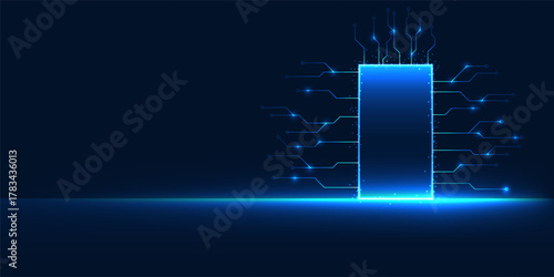 Technology door connected with technology circuits, symbolizing the gateway to innovation, digital transformation, and the new era of intelligent technology