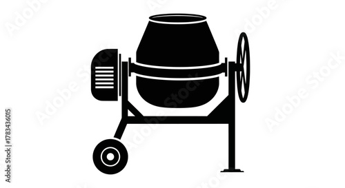 Cement mixer icon silhouette for construction industry building material mixing equipment and masonry work projects on transparent background
