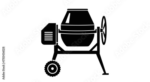 Concrete mixer icon vector illustration. industrial construction equipment for mixing cement, sand, and water to create mortar and concrete on job sites.