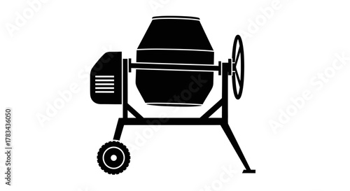 Concrete mixer machine silhouette, essential heavy-duty construction equipment for mixing cement and building materials on job sites