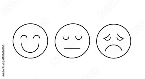 Customer satisfaction survey with happy, neutral, and sad face emojis representing different feedback levels for user experience and service quality