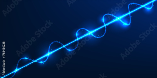 Technology background featuring a glowing light beam shooting upward with connecting data lines, symbolizing digital energy, data transmission, and global connectivity