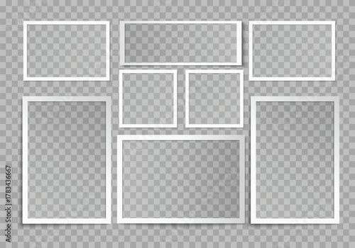 Photo Empty Gallery Frame with realistic drop shadow vector effect isolated, 
Image borders with 3d shadows, Modern Square Poster Mockup Vector Illustration