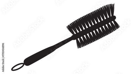 Bottle brush in black silhouette cleaning tool for baby bottles isolated on white background