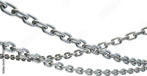 3D Realistis Steel Chain Stretched Across, 3D Steel Chain Crossing Each Other On Transparent Background 