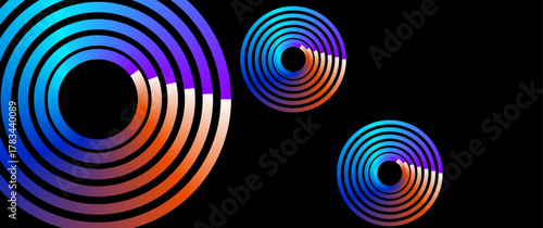 Striking and colorful graphic design featuring concentric circles in a mesmerizing array of colors. Design template for brochures, flyers magazine design