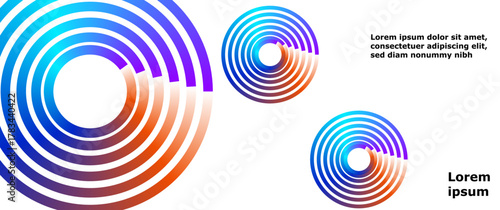 Abstract circular designs composed of vibrant gradients. The dynamic arrangement suggests movement and depth. Design template for brochures, flyers magazine design