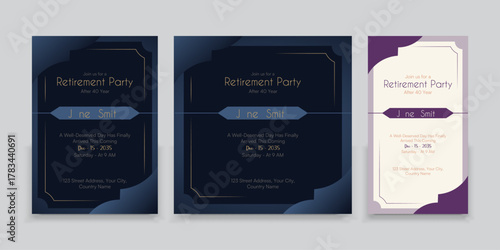 Traditional Happy retirement party celebration flyer design, social media post, greeting, invitation, event, a4 templates bundle.