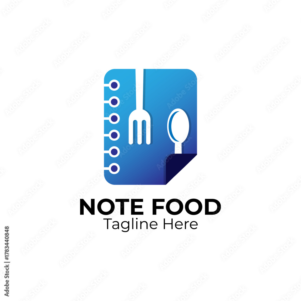 Fototapeta premium Food notebook premium logo inspiration. Illustration of notebook food logo icon.