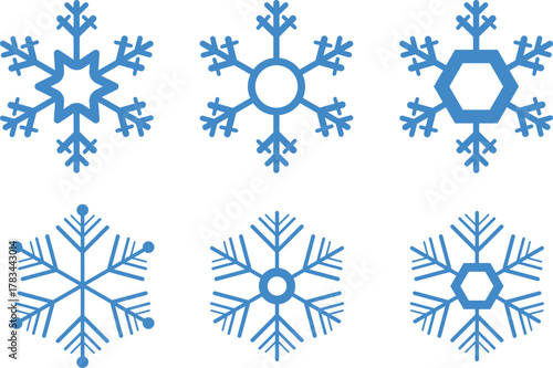 Snow Flake icon set. Minimalist winter symbols. Abstract geometric vector graphic element for New Year design. Crayon hand drawn snow flake collection. Isolated linear snow flake pictogram collection.