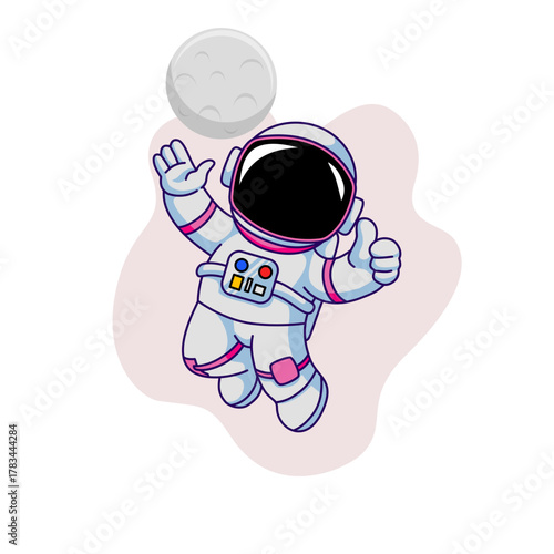 Cartoon Astronaut Floating Towards the Moon