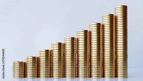 Ascending Stacks of Gold Coins A Visual Representation of Financial Growth, Suitable for Business and Investment Concepts