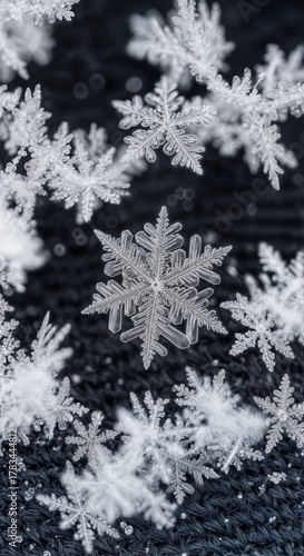 Extreme Macro Close-up of Individual Snowflake Crystal Structure with Geometric Symmetry and Ice Formation