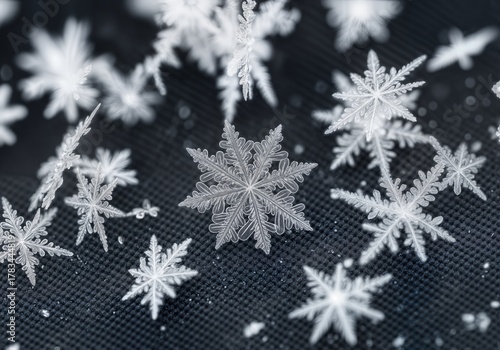 Extreme Macro Close-up of Individual Snowflake Crystal Structure with Geometric Symmetry and Ice Formation