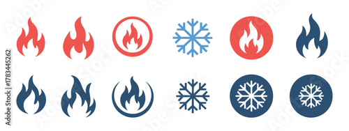 Fire and snowflake vector. representing hot and cold sign