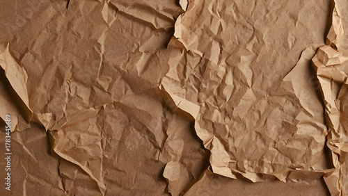 Crumpled Kraft Paper Texture with Deep Wrinkles Background