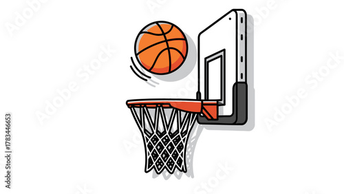 A basketball is about to enter a net attached to a backboard